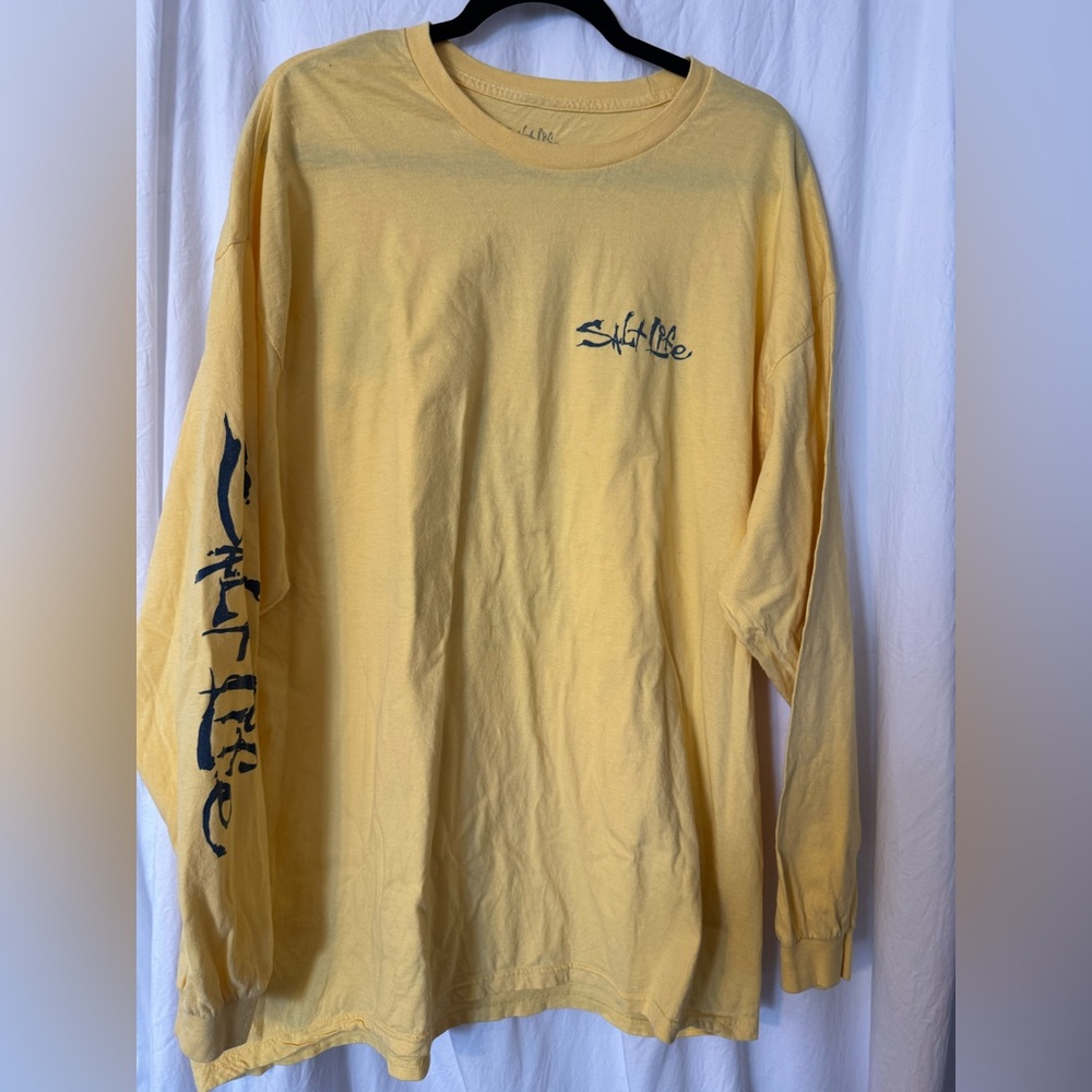 Salt Life Yellow Long Sleeve Graphic Tee Size 2XL spot on front, barely see.